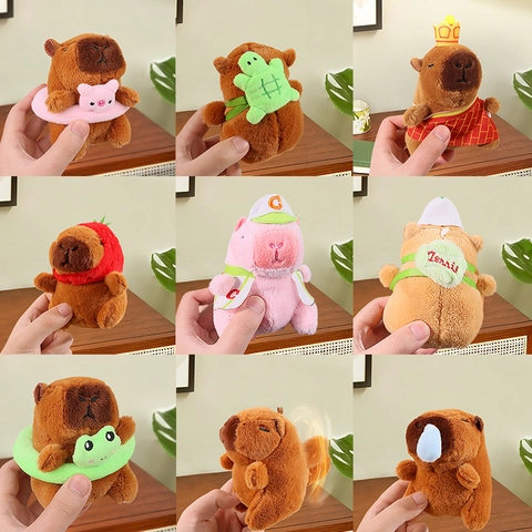 Cute Capybara Plush Keychain Soft Stuffed Animal Toy Pendant With Squeaky Sound Rotating Tail For Kids Girls Assorted Gift Charm