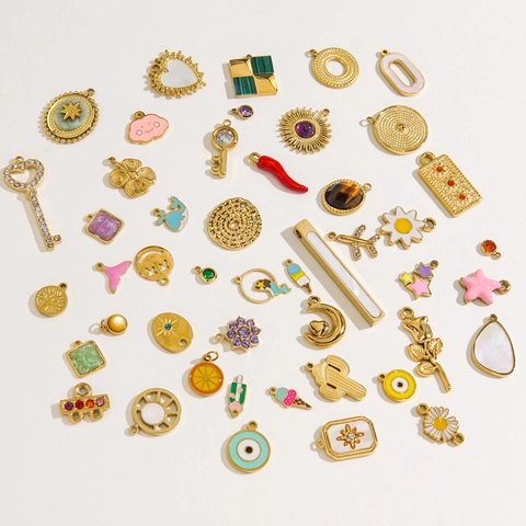 Diy Jewelry Charms Pendants Gold Plated Stainless Steel With Shell Natural Stone Zirconia Enamel Fashion Accessories