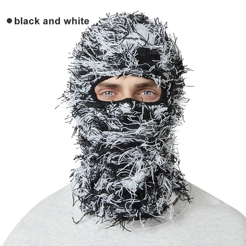Passamontagna Balaclava Peloso Distrutto Maschera Maglia Acrilico Copertura Viso Divertente Frange Caldo Inverno Outdoor Costume Festa