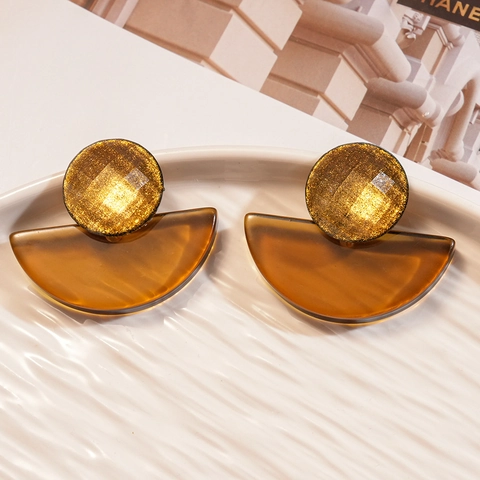 Pendientes De Abanico De Resina Geométrica Con 925 Sterling Silver Earring Post Joyas Retro De Semicírculo Para Mujer