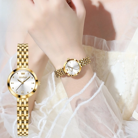 Reloj De Cuarzo Para Mujer Correa De Acero Inoxidable Resistente Al Agua Elegante Moda Hebilla De Joyería Reloj Analógico