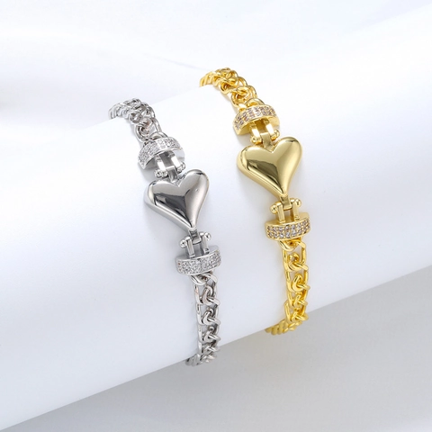 Luxus 18K Vergoldetes Kupfer Herz Armband Für Damen Mikro Eingelegtes Zirkonia Herzform Gliederarmband Zarter Modeschmuck