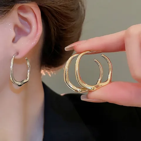 Boucles Oreilles Créoles Torsadées Irrégulières Avec Tige Argent Sterling 925 Alliage Poli Style Métal Liquide Femmes