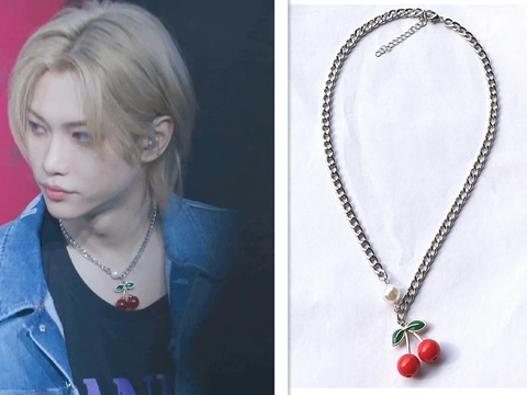 Rote Kirsche Anhänger Halskette Mit Künstliche Perle Edelstahl Silberfarbene Panzerkette K-pop Stil Für Damen