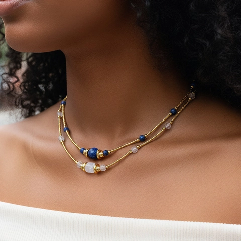 Bohemian Handmade Copper Beaded Necklace For Women Vintage Natural Stone Quartz Choker Clavicle Chain Jewelry Gift