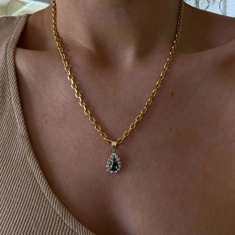 Teardrop Pendant Necklace 18K Gold Plated Brass 5A Zircon Pear Cut Halo Chunky Cable Chain Elegant Jewelry For Women