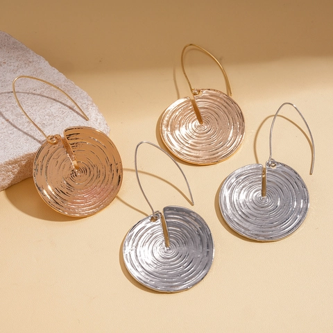 Geometric Round Hook Earrings Alloy Spiral Texture Metallic Stainless Steel Earring Post Minimalist Fashion For Women