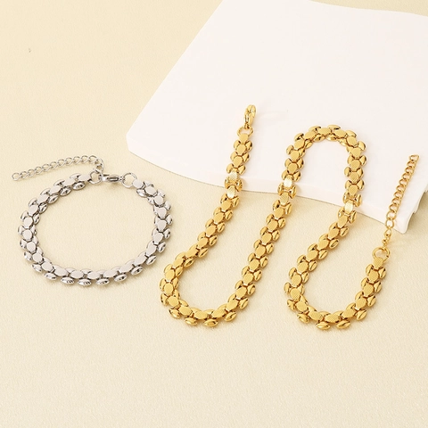 Stainless Steel Necklace And Bracelet Watchband Link Chain Textured Fashion Jewelry For Women
