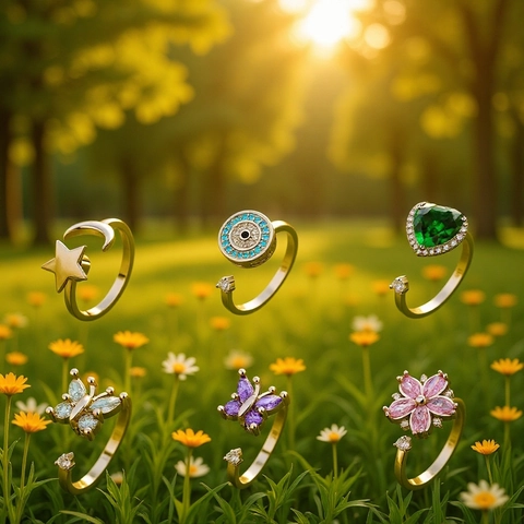 Anillo Giratorio Spinner Cobre Circón Banda Abierta Ajustable Alivio Ansiedad Moda Mariposa Trébol Flor Joyería