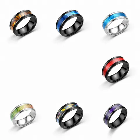 Anillo de Acero de Titanio Minimalista para Hombre Mujer Estilo Frío Incrustación de Concha Esmalte Joyería de Moda Anillo de Lujo
