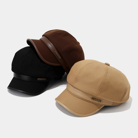 Berretto Newsboy Da Donna In Velluto A Coste Con Finiture In Ecopelle Cappello Ottagonale Vintage Moda Autunno Inverno