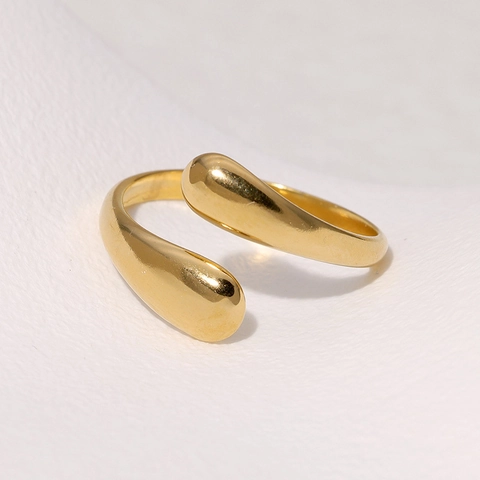 Minimalist Waterdrop Open Ring Stainless Steel Adjustable Geometric Teardrop Finger Jewelry For Women Gold Silver Tone Chic