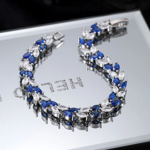 Marquise Zirconia Copper Bracelet For Women Sparkling Rhinestone Leaf Tennis Bracelet Wedding Party Fashion Jewelry Gift