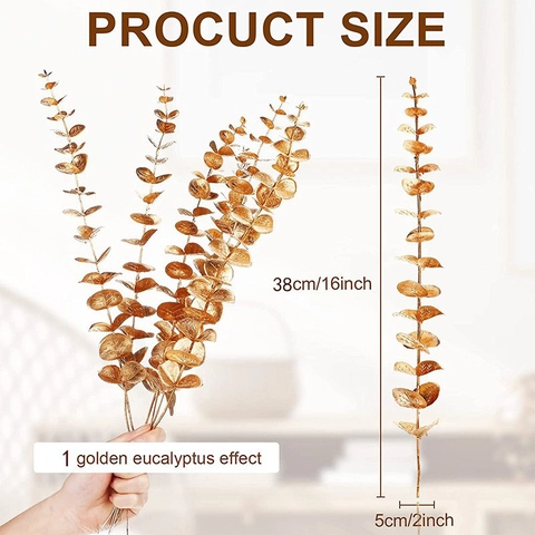 Artificial Eucalyptus Leaves Stems Metallic Plastic Foliage For Home Wedding Christmas Party Decor Flower Arrangement