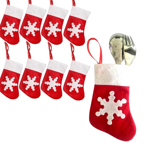 Weihnachtsstrumpf Handschuh Besteckhalter Filzgewebe Schneeflockenmuster Festliche Tischdekoration Feiertagsanhänger