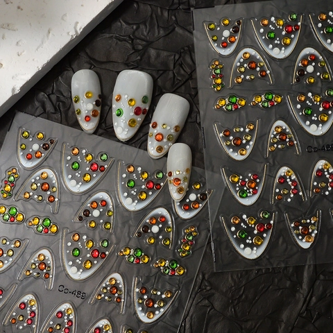 Stickers Nail Art Relief 5D Avec Strass 3D Style Français DIY Autocollants Imperméables Décalcomanies De Manucure
