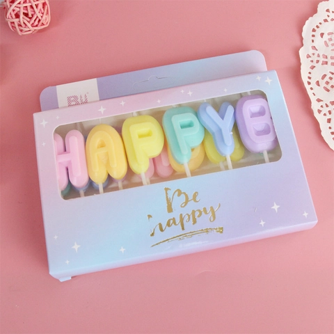 Happy Birthday Letter Candles Paraffin Wax Macaron Candy Colors Cake Topper Decoration For Birthday Party Cute