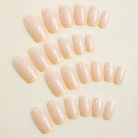 Faux Ongles French Carrés Nude Motif Marbre Pointes Jaunes ABS Brillant Faux Ongles Pour Femmes Manucure DIY