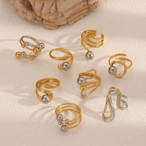 Anello In Acciaio Inossidabile Geometrico Irregolare Da Donna Bicolore Oro Argento Cavo Gioielli Di Moda Minimalisti