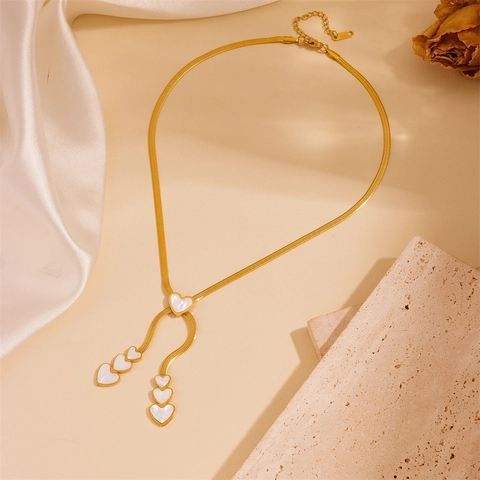 Minimalist Stainless Steel Triple Layer Heart Pendant Tassel Necklace For Women Gold Plated Snake Chain Fashion Jewelry
