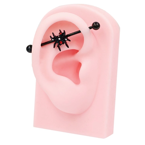 Industrial Barbell Earring Stainless Steel Spider Heart Web Red Zircon Gothic Punk Body Piercing Cartilage Stud Jewelry