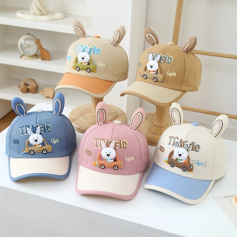 Cappellino Da Baseball Per Bambini Misto Cotone Orecchie Di Coniglio 3D Stampa Auto Cartone Animato Cappello Sole Regolabile