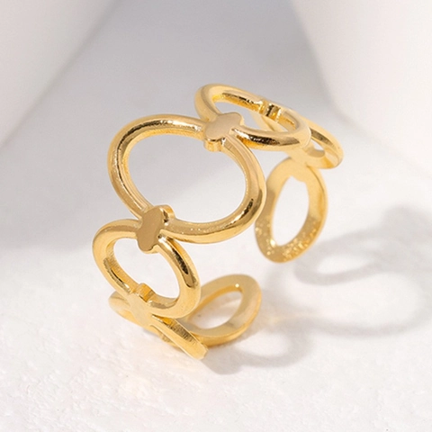 Edelstahl Offener Ring Hohl Geometrisch Herz Oval Gliederkette Verstellbarer Minimalistischer Schmuck
