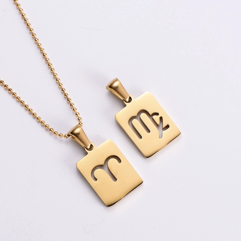 Collana Con Ciondolo Segno Zodiacale Acciaio Inossidabile Placcato Oro 18K Piastra Quadrata Gioielli Minimalisti Per Donna