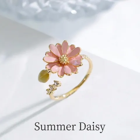 Anillo Abierto Margarita Rosa Cobre Esmalte Degradado Rosa Acentos Circón Elegante Joyería Estilo Coreano Para Mujeres