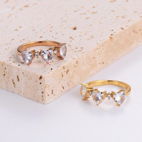 316L Edelstahl Zirkonia Herzförmiger Ring Süßer Eleganter Schmuck Für Damen Gold Roségold Plattiert