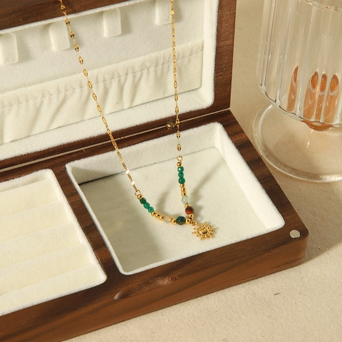 Collier Pendentif Déesse Soleil Plaqué Or 18K Acier Inoxydable 304 Avec Perles En Pierre Naturelle Chaîne À Maillons Plats