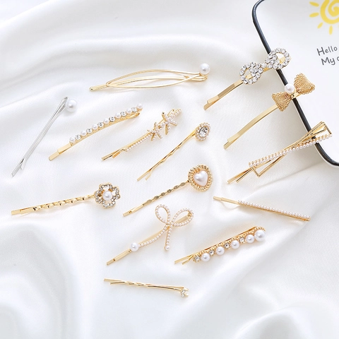 Mollette Per Capelli Eleganti In Lega Con Künstliche Perle Artificiali E Strass Per Donne Stile Coreano