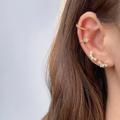Boucles D'oreilles Puces Minimalistes Laiton Plaqué Or 18K Zircon AAA+ Design Géométrique Arc Bijoux Pour Femmes
