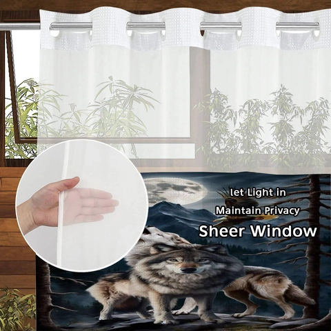 Polyester Waterproof Animal Print Shower Curtain Detachable Snap-In Liner Hookless Grommet Mesh Top Window For Bathroom