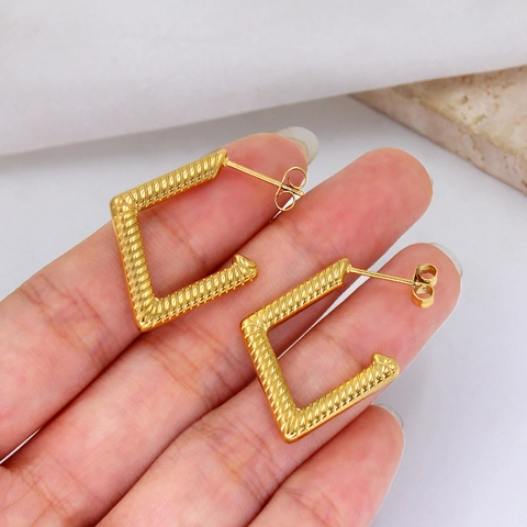 Orecchini a Bottone Geometrici in Acciaio Inossidabile Minimalista Texture Corda Torta Rombo Quadrato Oro Per Donna Gioielli