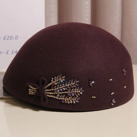 Eleganter Französischer Stil Wollbaskenmütze Für Damen Mit Strass Weizenähre Schleife Vintage Winter Wolle Kleiner Fedora Hut