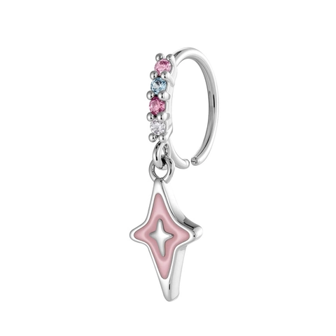 Piercing De Nariz Y Oreja Joyería De Cobre Con Circonitas De Colores Esmalte Corazón Planeta Estrella Flor Tono Plateado