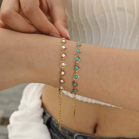 Bracciale In Acciaio Inossidabile Placcato Oro Donna Smalto Cuore Farfalla Fiore Ciliegia Ciondoli Gioielli Regolabili