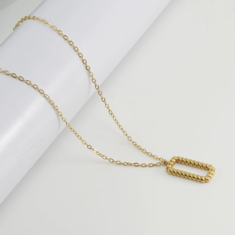 Rectangular Twist Pendant Necklace 18K Gold Plated Stainless Steel Rope Texture Square Clavicle Chain For Women Minimalist
