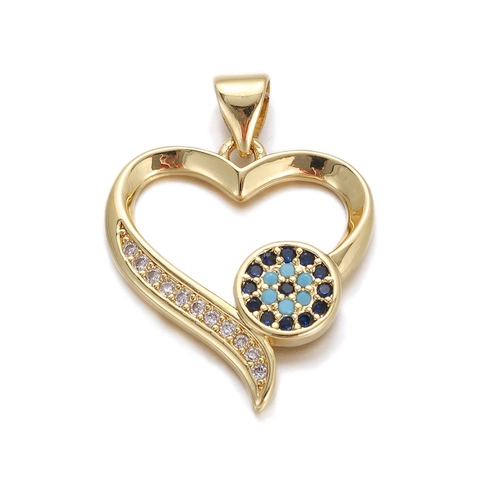Böser Blick Hamsa Hand Herz Anhänger Kupfer 18K Vergoldet Zirkonia Charms Für Halskette Schmuckherstellung DIY Zubehör