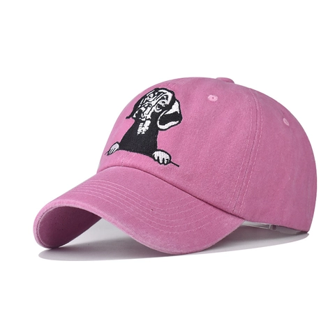 Gewassen Katoenen Baseballpet Vintage Distressed Hond Kat Gezicht Borduurwerk Verstelbaar Ademend Casual Neutral Dad Hat