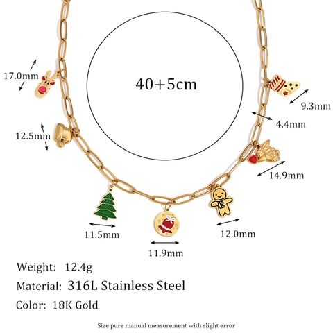Collier Et Bracelet À Breloques De Noël Plaqué Or 18K Acier Inoxydable 316L Émail Renne Bijoux De Vacances Pour Femmes