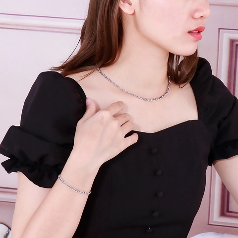 Collana e Bracciale in Acciaio Inossidabile a Catena Figaro per Donna Uomo Oro Acciaio Galvanizzato Varie Larghezze Gioielli Hip Hop