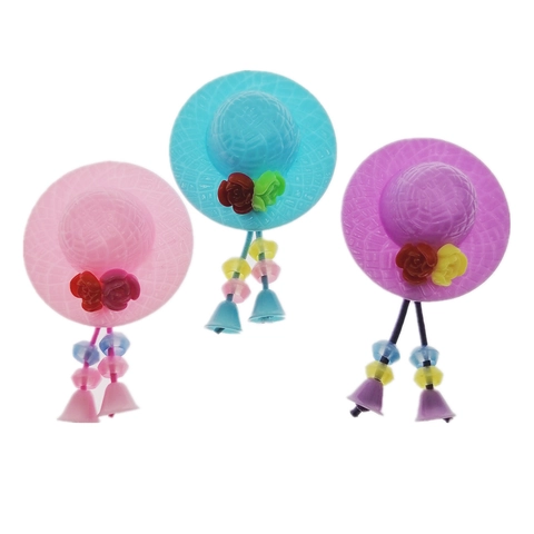Mini Miniature Straw Hat Accessories Plastic Small Sun Hats With Flowers Beads Bells For DIY Crafts Doll Decor Cake Toppers