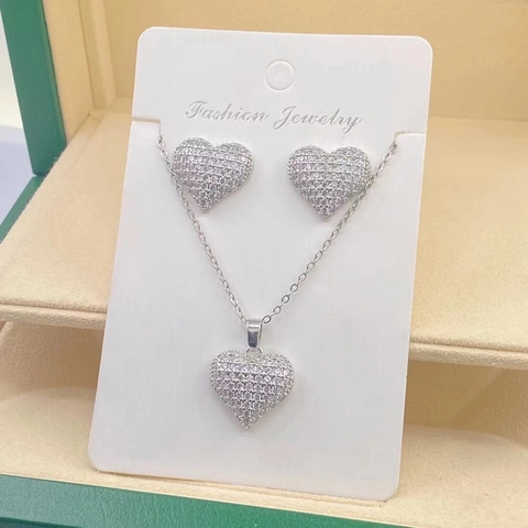 Fashion Jewelry Necklace And Earrings Heart Clover Bear Shape Alloy Zirconia Inlaid Elegant Wedding Accessory Women