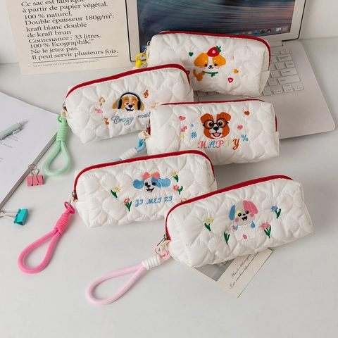 Astuccio Trapuntato Cuore Simpatico Animale Ricamato Borsa Di Cancelleria Grande Capacità Pochette In Tessuto
