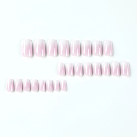 Unghie Finte Corte Quadrate Sfumate Ombre Rosa Bianco Lucide Unghie Artificiali Con Colla Gelatina E Lima