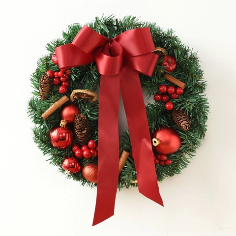 Weihnachts Kranz Künstliche Kiefernadeln Girlande Mit Zapfen Beeren Schleifen Für Tür Wandbehang Feiertags Dekoration