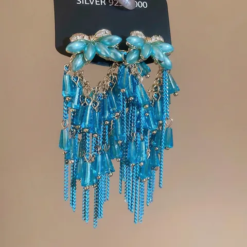 Orecchini Con Fiocco E Nappine Lunghe Con Perno In Argento 925 Sterling Künstliche Perle Sintetiche Cristallo Eleganti Gioielli