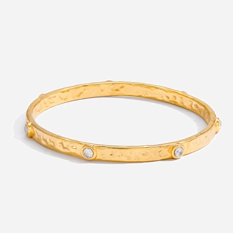 Gehämmerte Armreif Armband 18K Vergoldet Edelstahl Rund Zirkonia Inlay Wasserdicht Hypoallergen Minimalist Schmuck